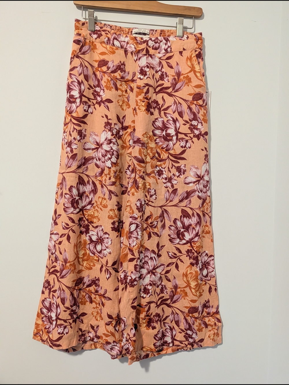 Rachel Zoe Peach Floral Wide-Leg Line Pants with Burgundy and White Bloom